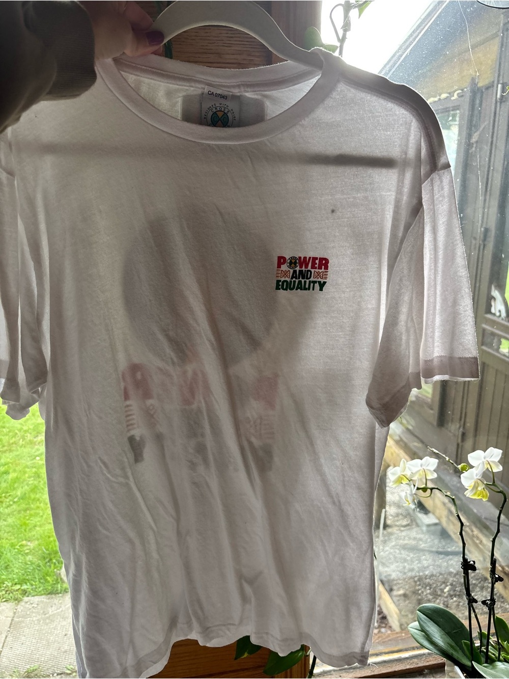 White Short-Sleeve Graphic Tee with 'Power and Equality' Chest Print